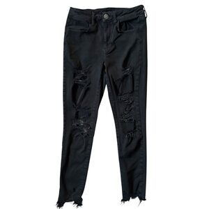 American Eagle Black Distressed High Rise Jegging Crop (6)